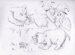 Size: 1400x1034 | Tagged: safe, artist:nedemai, derpibooru import, trixie, bear, pony, unicorn, ursa, ursa minor, atg 2021, boop, female, mare, newbie artist training grounds, running away, screaming