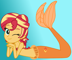 Size: 848x714 | Tagged: safe, artist:jadethepegasus, derpibooru import, sunset shimmer, human, mermaid, equestria girls, crossover, cute, female, humanized, looking at you, mermaidized, one eye closed, shimmerbetes, smiling, smiling at you, solo, species swap, the little mermaid, wink, winking at you