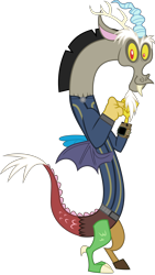 Size: 4504x8000 | Tagged: safe, artist:chrzanek97, artist:ponygamer2020, derpibooru import, discord, draconequus, fallout equestria, celestial advice, absurd resolution, clothes, fallout, jumpsuit, looking at you, male, pipboy, simple background, smiling, smiling at you, solo, transparent background, vault suit, vector, watch