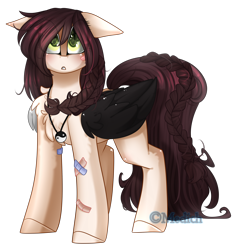 Size: 1988x2120 | Tagged: safe, artist:mediasmile666, derpibooru import, oc, oc only, pegasus, pony, bandaid, chest fluff, colored wings, ears, eye clipping through hair, female, floppy ears, high res, jewelry, looking up, mare, pegasus oc, pendant, simple background, solo, standing, transparent background, wings, yin-yang