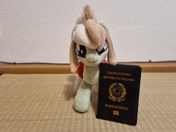 Size: 2048x1536 | Tagged: safe, artist:xeto_de, derpibooru import, oc, oc:milli, pony, eponafest, italy, nation ponies, passport, plushie, ponified, solo