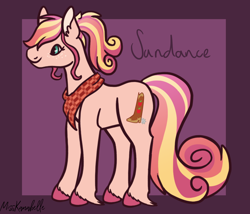 Size: 1750x1500 | Tagged: safe, artist:misskanabelle, derpibooru import, oc, oc only, oc:sundance, earth pony, pony, abstract background, ear fluff, ears, earth pony oc, female, mare, neckerchief, offspring, parent:big macintosh, parent:fluttershy, parents:fluttermac, smiling, unshorn fetlocks