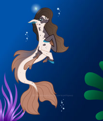 Size: 1280x1503 | Tagged: safe, artist:amjcreations, derpibooru import, oc, merpony, seapony (g4), bubble, coral, dorsal fin, female, fins, fish tail, flowing mane, flowing tail, gray eyes, looking at you, ocean, seaweed, solo, tail, underwater, water
