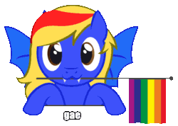 Size: 762x544 | Tagged: safe, artist:hazelbloons, derpibooru import, oc, oc only, oc:benevolence, oc:eden, oc:hazel bloons, oc:sunamena, bat pony, earth pony, goat, pegasus, 2021, animated, asexual, asexual pride flag, bat pony oc, clothes, cute, ear tag, female, flag, gay pride flag, genderfluid, genderfluid pride flag, gif, goat oc, heterochromia, holding, hoodie, intentional spelling error, looking at you, male, nonbinary, nonbinary pride flag, omnisexual, omnisexual pride flag, pride, pride flag, pride month, smiling, transgender, transgender pride flag