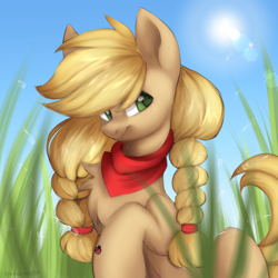 Size: 2200x2200 | Tagged: safe, artist:chickenbrony, derpibooru import, applejack, earth pony, pony, alternate hairstyle, smiling, solo