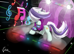 Size: 5153x3729 | Tagged: safe, artist:vinca, derpibooru import, coloratura, earth pony, pony, my little pony: the movie, concert, music notes, singing, solo