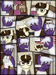 Size: 1750x2333 | Tagged: safe, artist:99999999000, derpibooru import, oc, oc only, oc:cwe, oc:firearm king, oc:susie cotes, pony, comic:visit, american flag, brother and sister, clothes, comic, family photo, female, filly, glasses, male, photo frame, siblings, sister