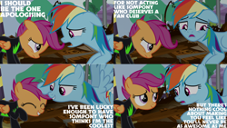 Size: 1280x720 | Tagged: safe, derpibooru import, edit, edited screencap, editor:quoterific, screencap, rainbow dash, scootaloo, pegasus, pony, season 8, the washouts (episode), spoiler:s08, duo, duo female, eyes closed, female, filly, mare, open mouth, smiling