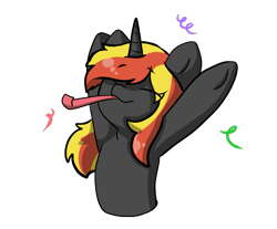 Size: 907x752 | Tagged: safe, artist:alex69vodka, derpibooru import, oc, oc only, oc:java, pony, unicorn, bust, confetti, eyes closed, female, happy, raised hoof, raised leg, simple background, sticker, transparent background