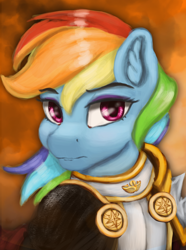 Size: 724x974 | Tagged: safe, artist:tekggd, derpibooru import, rainbow dash, pony, equestria at war mod, armor, bust, female, mare, portrait, solar empire, solo