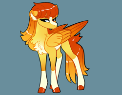 Size: 2800x2200 | Tagged: safe, artist:loryska, derpibooru import, oc, pegasus, pony, blue background, female, mare, offspring, parent:spitfire, parent:sunburst, simple background, solo