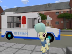 Size: 2048x1536 | Tagged: safe, artist:topsangtheman, derpibooru import, cinnabar, golden hooves, quicksilver, earth pony, pony, ice cream truck, looking at you, minecraft, solo