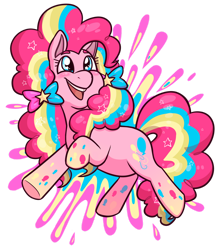 Size: 1280x1464 | Tagged: safe, artist:verikoira, derpibooru import, pinkie pie, earth pony, pony, female, mare, pansexual, pride, rainbow power, simple background, solo, transparent background