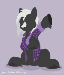 Size: 1200x1400 | Tagged: safe, artist:rockhoppr3, derpibooru import, oc, oc:ace hearts, earth pony, pony, clothes, flannel shirt, lineless, minimalist, silhouette, solo