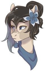 Size: 400x542 | Tagged: safe, artist:lavvythejackalope, derpibooru import, oc, oc only, earth pony, pony, bust, earth pony oc, female, flower, flower in hair, mare, neckerchief, simple background, solo, transparent background
