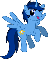 Size: 3899x4796 | Tagged: safe, artist:feathertrap, oc, oc:caprice, pegasus, 1000 hours in gimp, artificial alicorn, curved horn, fake alicorn, happy, male, simple background, spread wings, stallion, transparent background, vector