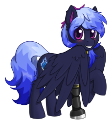 Size: 2090x2278 | Tagged: safe, artist:stardustspix, oc, oc only, oc:kyanite arc, pegasus, pony, ponybooru collab 2021, amputee, blushing, choker, cute, ear fluff, ears, gem, looking at you, male, multicolored mane, multicolored tail, one hoof raised, pegasus oc, prosthetic leg, prosthetic limb, prosthetics, raised hoof, raised leg, simple background, smiling, solo, stallion, transparent background, wings