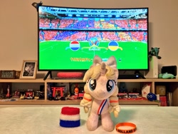 Size: 1024x768 | Tagged: safe, artist:xeto_de, oc, oc:lily allure, euro 2020, football, netherlands, plushie, sports, television, ukraine