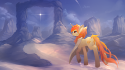 Size: 2560x1440 | Tagged: safe, artist:ssnerdy, derpibooru import, oc, oc only, oc:arcane flame, pony, unicorn, clothes, commission, open mouth, raised hoof, raised leg, scenery, solar, solarflareseries, solo, stars