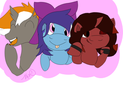 Size: 3500x2450 | Tagged: safe, artist:nazodafist, derpibooru import, oc, oc only, oc:event horizon, oc:melrose blossom, oc:nightsinge, changeling, earth pony, pony, unicorn, changeling oc, group, simple background