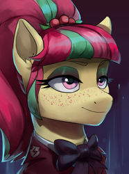 Size: 1560x2100 | Tagged: safe, artist:cadillacdynamite, derpibooru import, sour sweet, earth pony, pony, equestria at war mod, bust, clothes, crystal prep academy uniform, equestria girls ponified, featured image, female, freckles, mare, ponified, school uniform, solo