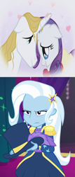 Size: 708x1654 | Tagged: safe, derpibooru import, edit, screencap, prince blueblood, rarity, trixie, pony, unicorn, better together, equestria girls, season 1, spring breakdown, the ticket master, angry, anti-shipping, bluetrix, clothes, cropped, dress, duo, ears, female, floppy ears, frilly dress, hat, heart, imagine spot, magician outfit, male, mare, shipping, stallion, straight, top hat