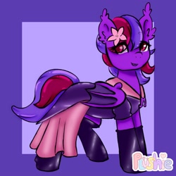 Size: 2000x2000 | Tagged: safe, artist:pastel-pony-princess, derpibooru import, oc, oc:violet rose ze vampony, bat pony, clothes, cute, dress, latex, solo, stockings, thigh highs