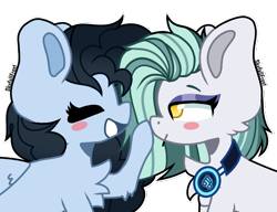 Size: 1888x1448 | Tagged: safe, artist:skyfallfrost, derpibooru import, oc, oc:dj silento, oc:skyfall frost, earth pony, pegasus, pony, base used, boop, female, headphones, mare, simple background, transparent background