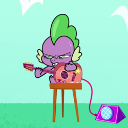 Size: 830x830 | Tagged: safe, derpibooru import, screencap, spike, dragon, my little pony: pony life, the comet section, spoiler:pony life s02e03, cropped, guitar, male, musical instrument, solo