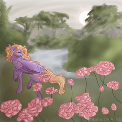 Size: 2000x2000 | Tagged: safe, artist:pokaparida, derpibooru import, oc, oc:lovi, alicorn, pony, female, flower, mare, solo