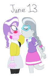 Size: 2000x3125 | Tagged: safe, artist:bigpurplemuppet99, derpibooru import, diamond tiara, silver spoon, equestria girls, female, kissing, lesbian, shipping, silvertiara