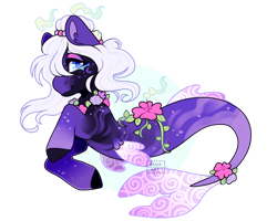 Size: 1280x1024 | Tagged: safe, artist:h-analea, derpibooru import, oc, oc only, merpony, seapony (g4), adoptable, blue eyes, colored pupils, dorsal fin, eyelashes, female, fins, fish tail, flower, jewelry, looking at you, necklace, simple background, solo, tail, transparent background, wingding eyes