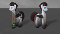 Size: 2560x1440 | Tagged: safe, artist:quvr, derpibooru import, oc, oc only, bat pony, fallout equestria, bat pony oc, bat wings, clothes, male, pipbuck, reference sheet, simple background, wings