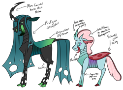 Size: 3573x2615 | Tagged: safe, artist:eonionic, derpibooru import, ocellus, queen chrysalis, changedling, changeling, alternate design, headcanon, simple background, white background