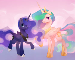 Size: 3840x3090 | Tagged: safe, artist:kodabomb, derpibooru import, princess celestia, princess luna, alicorn, pony, cute, duo, female, looking at you, mare, royal sisters, siblings, sisters, smiling