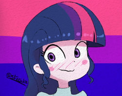 Size: 1183x937 | Tagged: safe, artist:slitchka, derpibooru import, twilight sparkle, human, equestria girls, bi twi, bisexual, bisexual pride flag, blushing, cute, female, humanized, i can't believe it's not nendo, icon, pride, pride flag, pride month, twiabetes