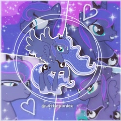 Size: 716x716 | Tagged: safe, derpibooru import, edit, editor:wittleponiez, screencap, princess luna, alicorn, pony, angry, collage, confident, editor, female, frown, grin, heart, looking at you, mare, moon, night, princess, smiling, smiling at you, smirk, solo, sparkles