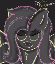 Size: 3000x3500 | Tagged: safe, artist:demitri, derpibooru import, fluttershy, bat pony, bat ponified, chest fluff, fangs, female, flutterbat, mare, newbie artist training grounds, race swap, signature, sketch, smiling, smirk, solo