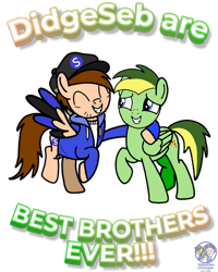 Size: 1000x1249 | Tagged: safe, artist:pigeorgien, artist:sebtheartist, derpibooru import, oc, oc:didgeree, oc:seb the pony, base used, brothers, brown hair, clothes, colored wings, colored wingtips, cute, didgeseb, duo, duo male, hoodie, male, not gay, ocbetes, siblings, simple background, snapback, transparent background