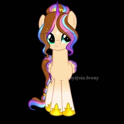 Size: 925x925 | Tagged: safe, artist:sia.brony, derpibooru import, oc, oc only, alicorn, pony, alicorn oc, black background, eye clipping through hair, eyelashes, female, frown, hoof shoes, horn, mare, signature, simple background, solo, wings