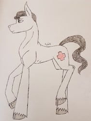 Size: 2545x3393 | Tagged: safe, artist:agdapl, derpibooru import, earth pony, pony, cloven hooves, crossover, male, medic, ponified, raised hoof, raised leg, signature, solo, species swap, stallion, team fortress 2, traditional art, unshorn fetlocks