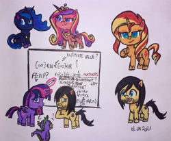 Size: 3295x2720 | Tagged: safe, artist:karadeg_(rarity_lover), derpibooru import, princess cadance, princess luna, sunset shimmer, oc, oc:karadeg, pegasus, pony, my little pony: pony life, portal combat, what goes updo, spoiler:pony life s02e16, spoiler:pony life s02e17, g4 to g4.5, instagram, ponysona