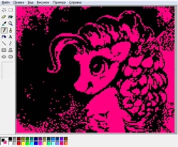 Size: 604x499 | Tagged: safe, artist:some_ponu, derpibooru import, pinkie pie, monochrome, ms paint, pixel art