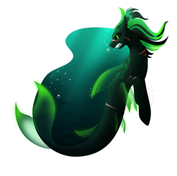 Size: 2454x2443 | Tagged: safe, artist:fuyusfox, derpibooru import, oc, oc only, hippocampus, hybrid, merpony, seapony (g4), bubble, commission, crepuscular rays, deviantart watermark, dorsal fin, fangs, fish tail, flowing mane, flowing tail, green eyes, obtrusive watermark, ocean, open mouth, signature, solo, sunlight, tail, underwater, water, watermark