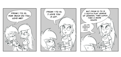 Size: 3400x1600 | Tagged: safe, artist:earth_pony_colds, derpibooru import, oc, oc only, oc:cherry bloom, oc:frosty, equestria girls, comic, couple, dialogue, female, grayscale, lesbian, monochrome, shipping, sketch, speech bubble