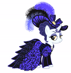 Size: 2452x2504 | Tagged: safe, artist:mylittlepastafarian, derpibooru import, moonlight raven, pony, unicorn, alternate hairstyle, clothes, dress, eyeshadow, female, hat, high res, jewelry, lidded eyes, looking at you, makeup, mare, necklace, simple background, smiling, smiling at you, solo, sun hat, white background