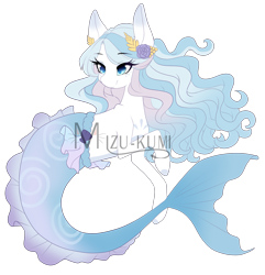 Size: 1533x1589 | Tagged: safe, artist:mikiadops, derpibooru import, oc, mermaid, merpony, auction, blue eyes, blue mane, deviantart watermark, dorsal fin, eyelashes, female, fish tail, flower, flower in hair, flowing mane, flowing tail, obtrusive watermark, simple background, smiling, solo, tail, transparent background, watermark