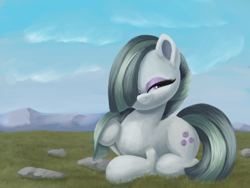 Size: 4000x3000 | Tagged: safe, artist:flusanix, derpibooru import, marble pie, earth pony, pony, cute, female, high res, hoof on chest, lidded eyes, looking at you, lying down, marblebetes, mare, prone, smiling, smiling at you, solo