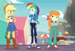 Size: 920x632 | Tagged: safe, artist:excelso36, edit, edited screencap, screencap, applejack, megan williams, rainbow dash, equestria girls, equestria girls series, g1, rollercoaster of friendship, cameo, clothes, converse, diaper, diaper edit, diaper fetish, diaper under clothes, female, fetish, g1 to equestria girls, generation leap, geode of super speed, geode of super strength, magical geodes, shoes, sneakers, unamused