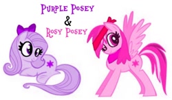 Size: 1230x720 | Tagged: safe, artist:lauren faust, derpibooru import, edit, editor:pagiepoppie12345, oc, oc:purple posey, oc:rosy posey, pegasus, pony, bandana, bow, fantasy class, female, hair bow, headband, recolor, siblings, sisters, smiling, the power-up ponies, twins, warrior, wings